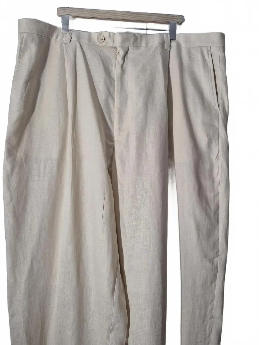 Inserch Lot Of 2 Mens Pants Beige 100% Linen Pleated Front Dress Pants Straight